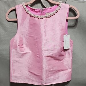 Elegant Pink Pearl-Embellished Blouse